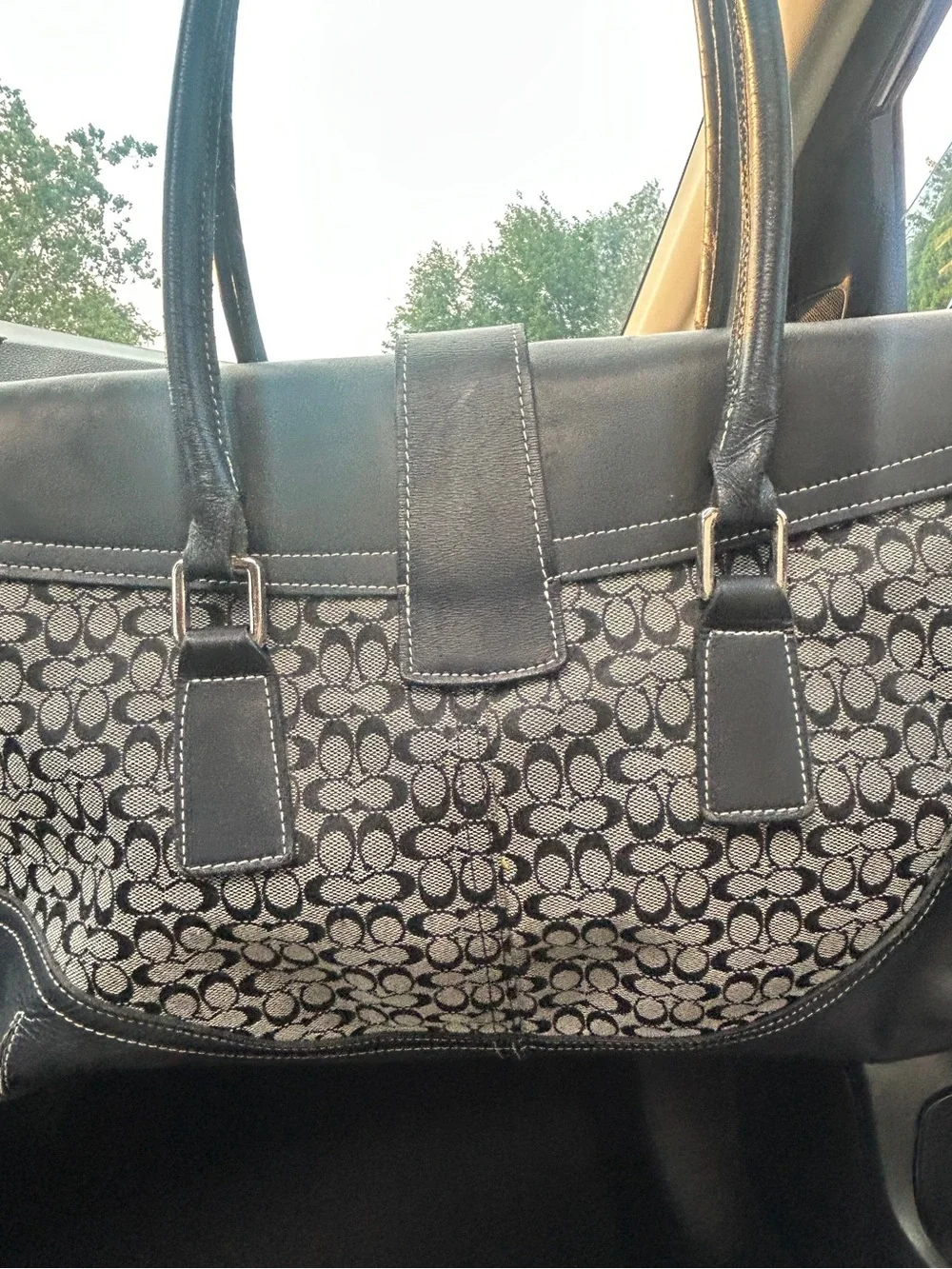 Coach Black and Gray Signature Canvas Satchel